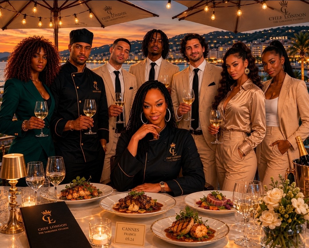 Cannes dinner team photo at sunset